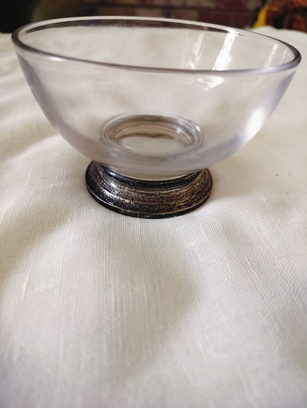 Vintage Mid Century Clear Glass Serving Bowl with Weighted Silver Plated...
